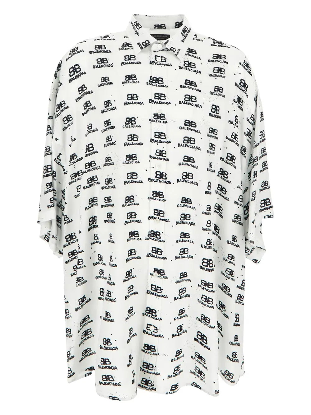 BALENCIAGA  Oversize Shirt In Viscose With Logo Print White Black - MAISONDEFASHION.COM