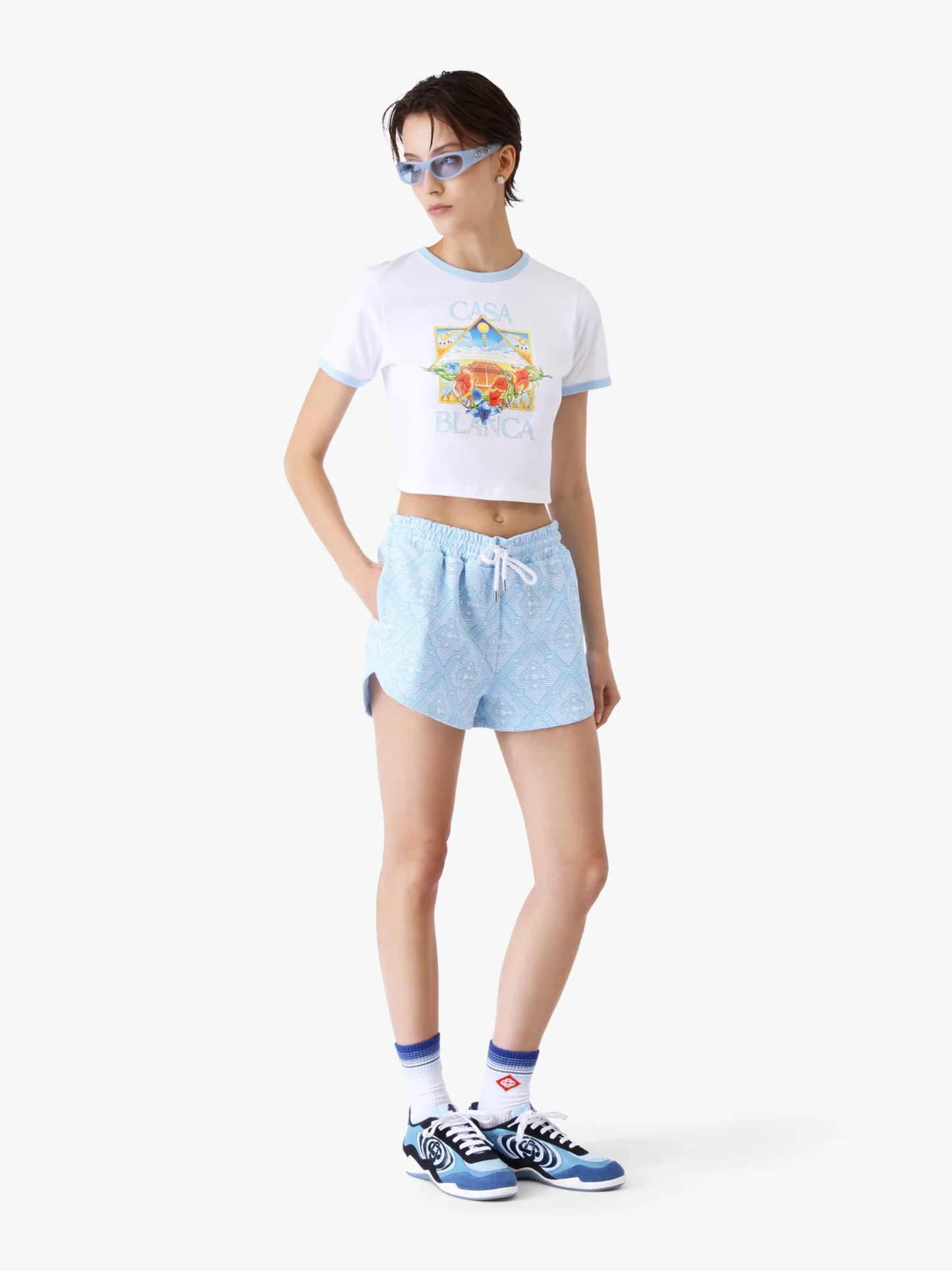 CASABLANCA WOMEN Tennis Landscape Ringer Baby Short Sleeve T‑Shirt