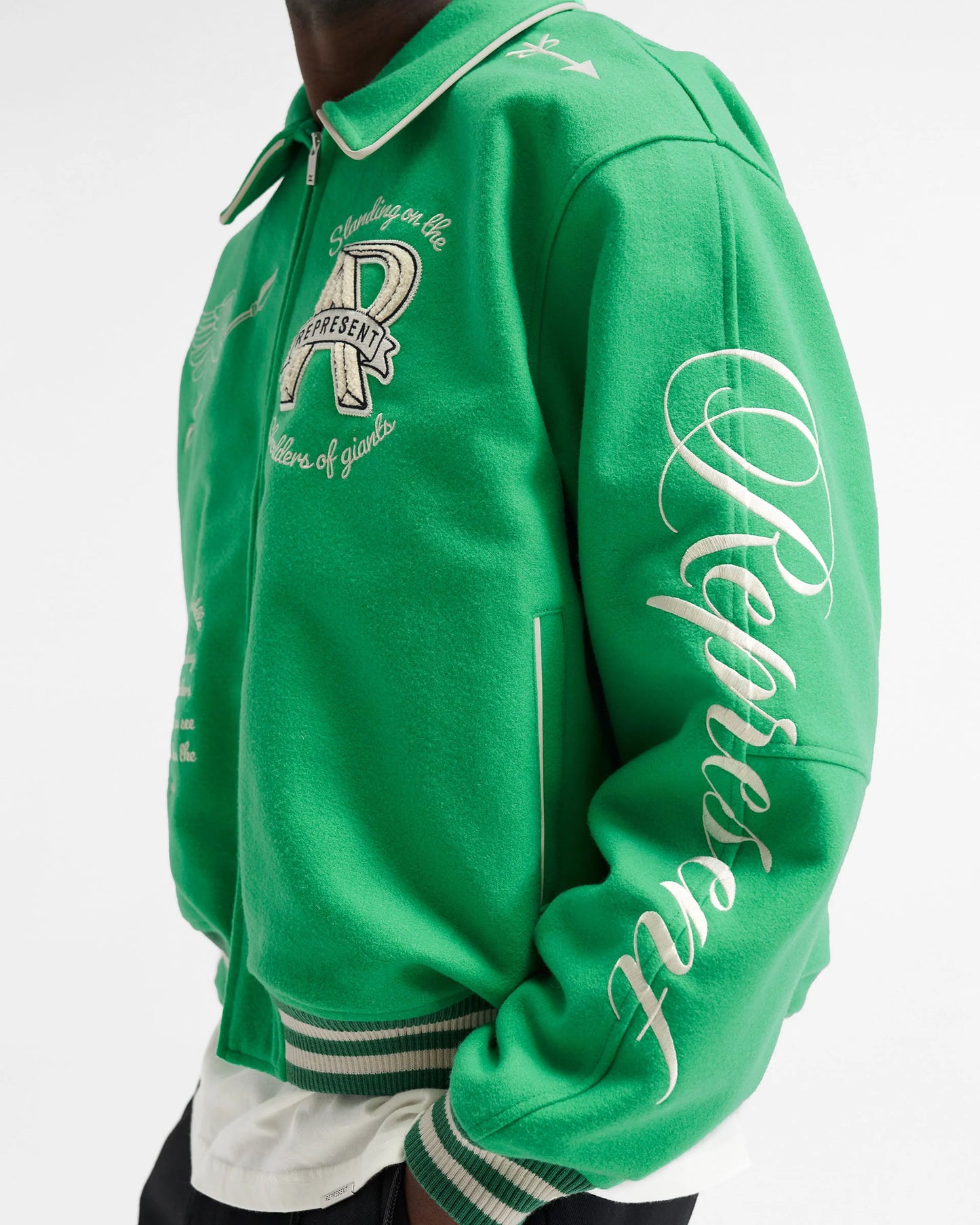 REPRESENT Cherub Motif-Embroidered Varsity Bomber Jacket