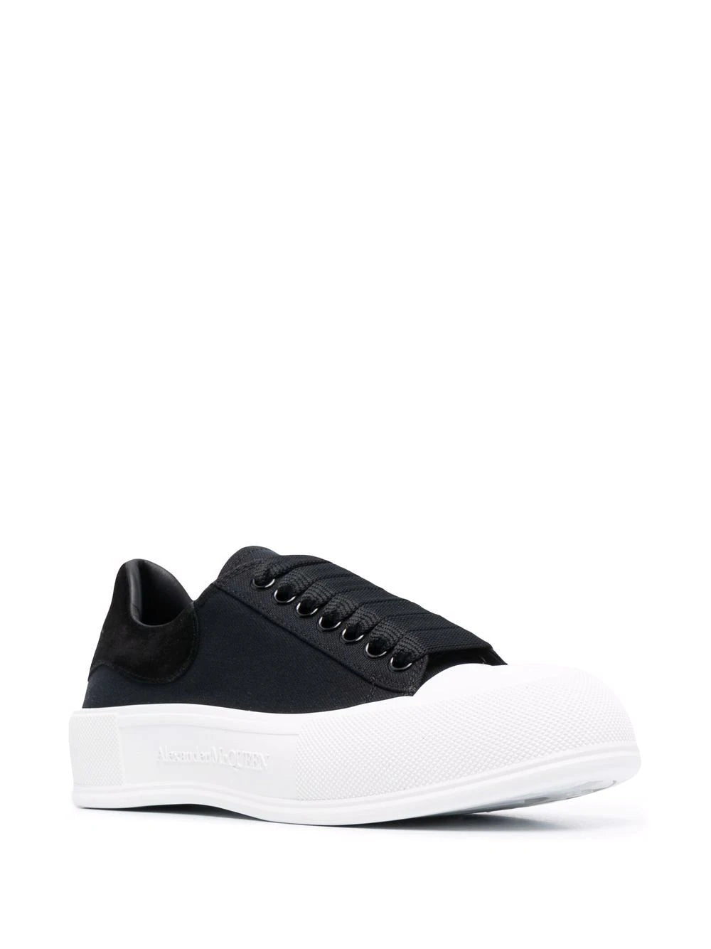 ALEXANDER MCQUEEN MEN Deck Lace-up Plimsoll Sneakers Black/White - MAISONDEFASHION.COM