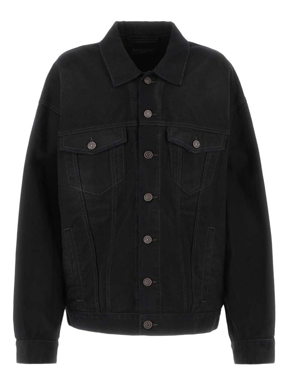 BALENCIAGA Oversized Jacket With Obscured Logo In Cotton Denim Black - MAISONDEFASHION.COM