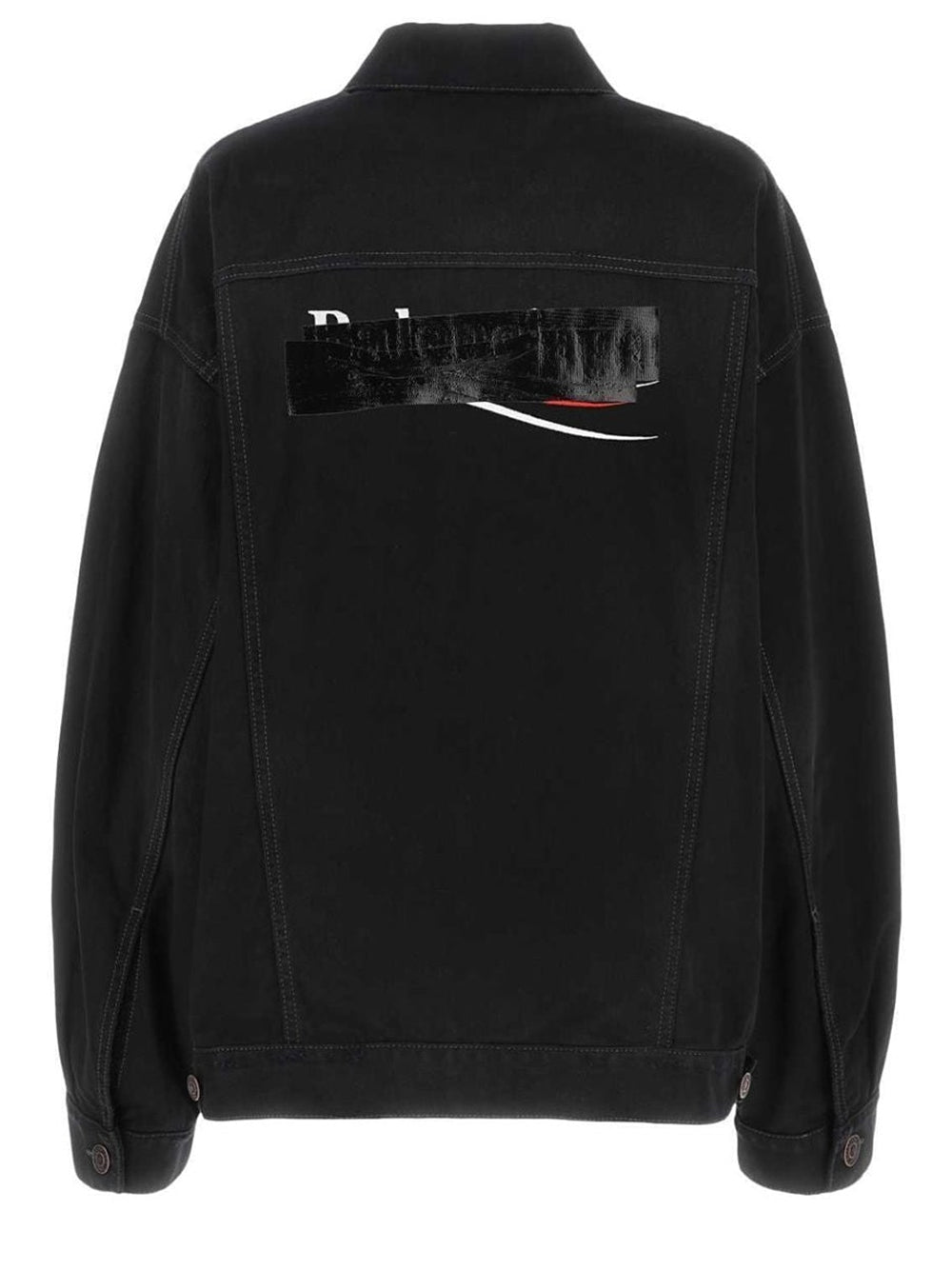 BALENCIAGA Oversized Jacket With Obscured Logo In Cotton Denim Black - MAISONDEFASHION.COM