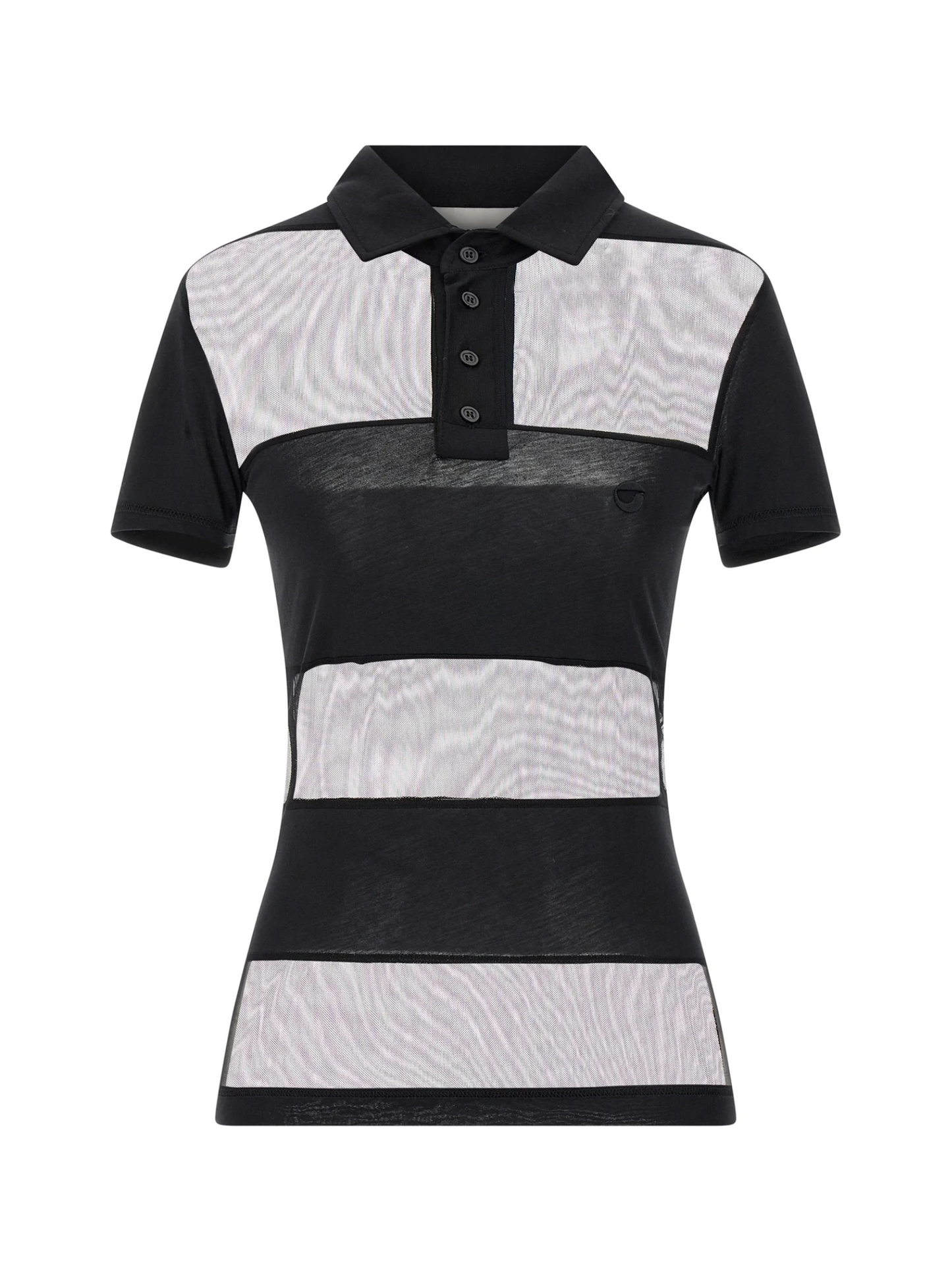 COPERNI WOMEN Striped Sheer Polo Top Black - MAISONDEFASHION.COM