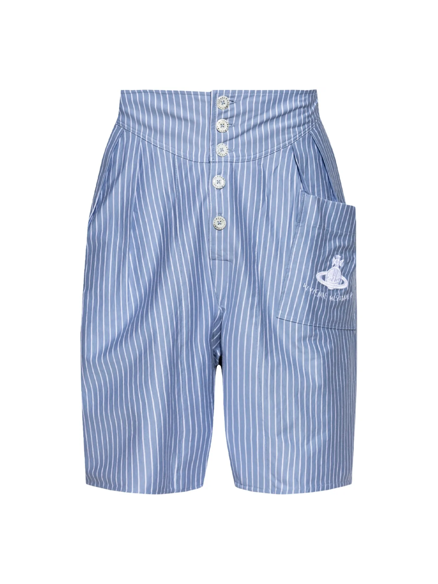 Vivienne Westwood Romario Bermuda Shorts in blue and white - front view showing striped pattern