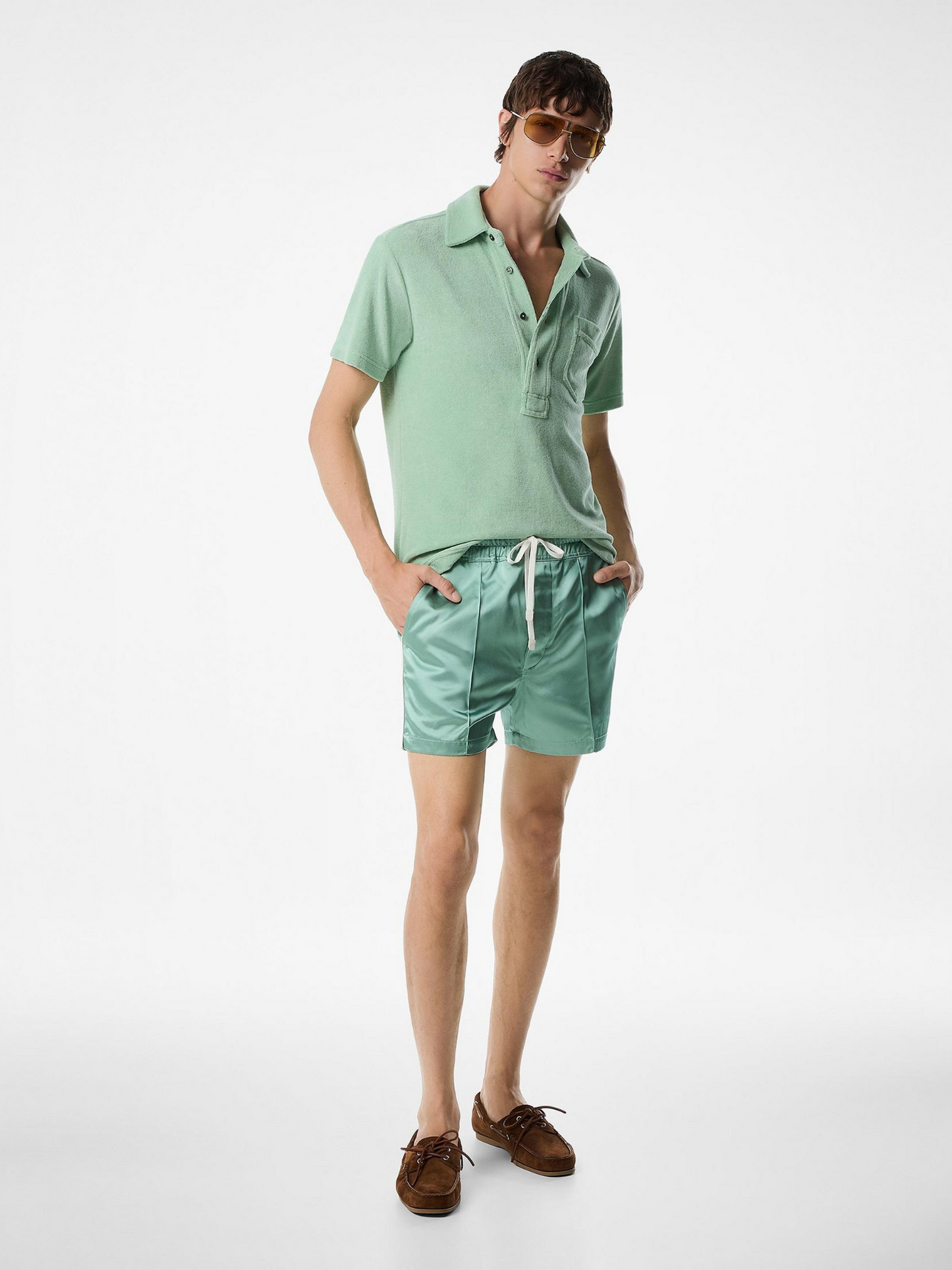 ポロシャツ TOM FORD Towelling Short-sleeve Polo Shirt Light Green TOM FORD Towelling Short-sleeve Polo Shirt Light Green