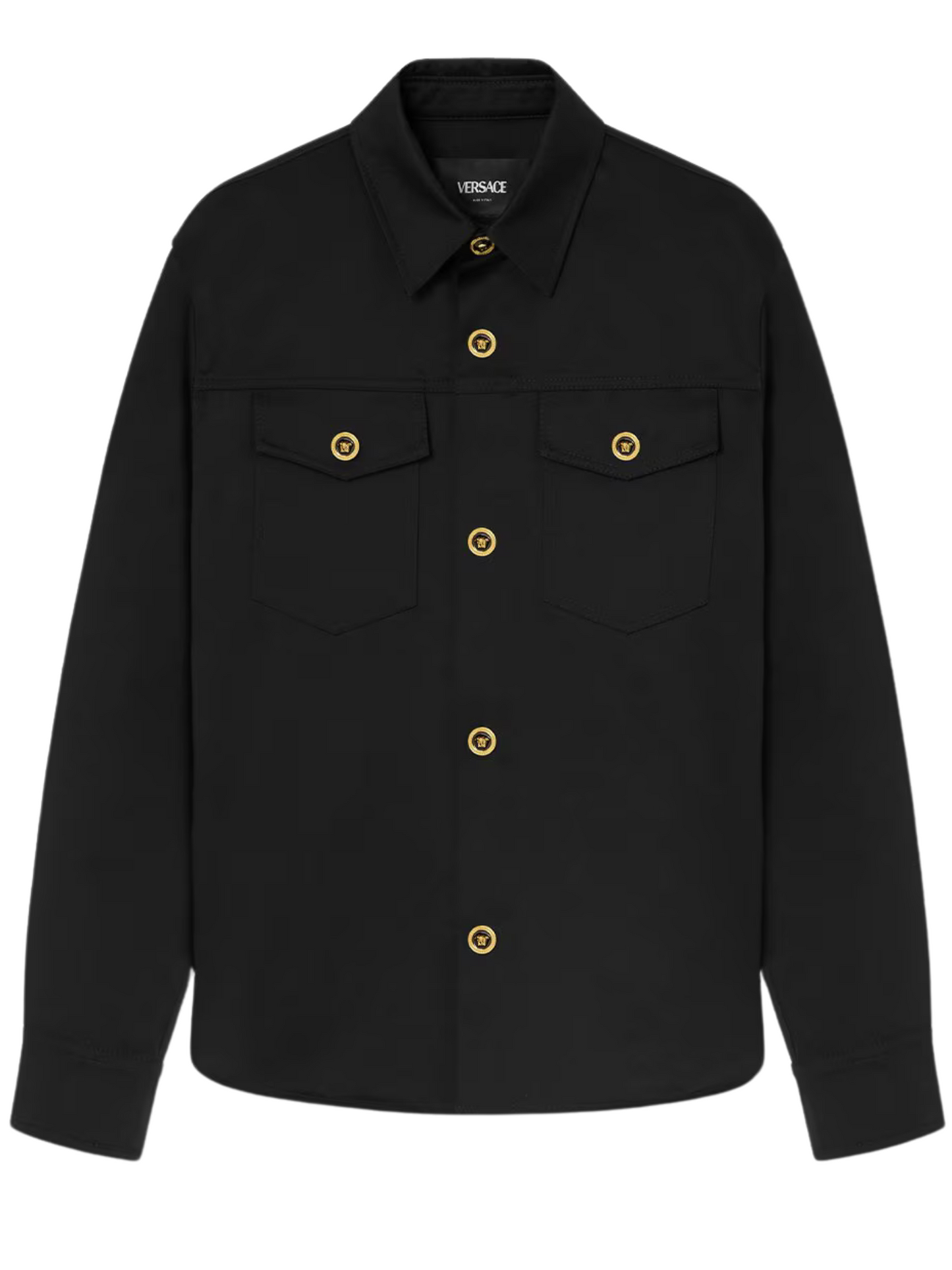 VERSACE Logo Button Up Shirt Jacket Black - MAISONDEFASHION.COM