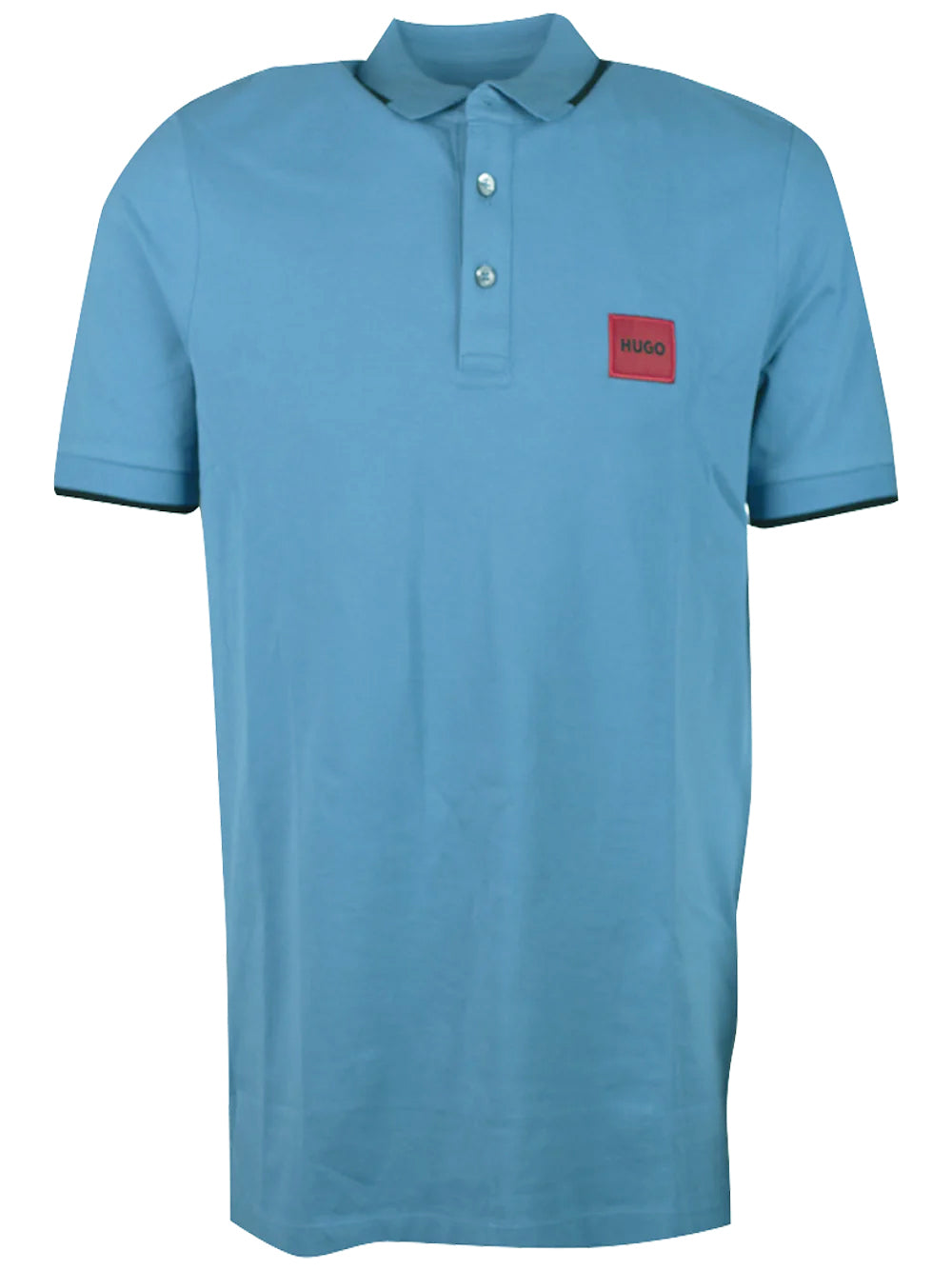HUGO Logo-patch Polo Shirt Medium Blue - MAISONDEFASHION.COM