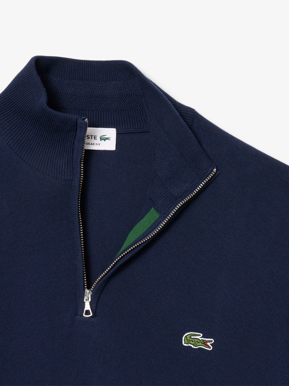 LACOSTE navy zipped cotton sweater additional angle view displaying premium construction and design details