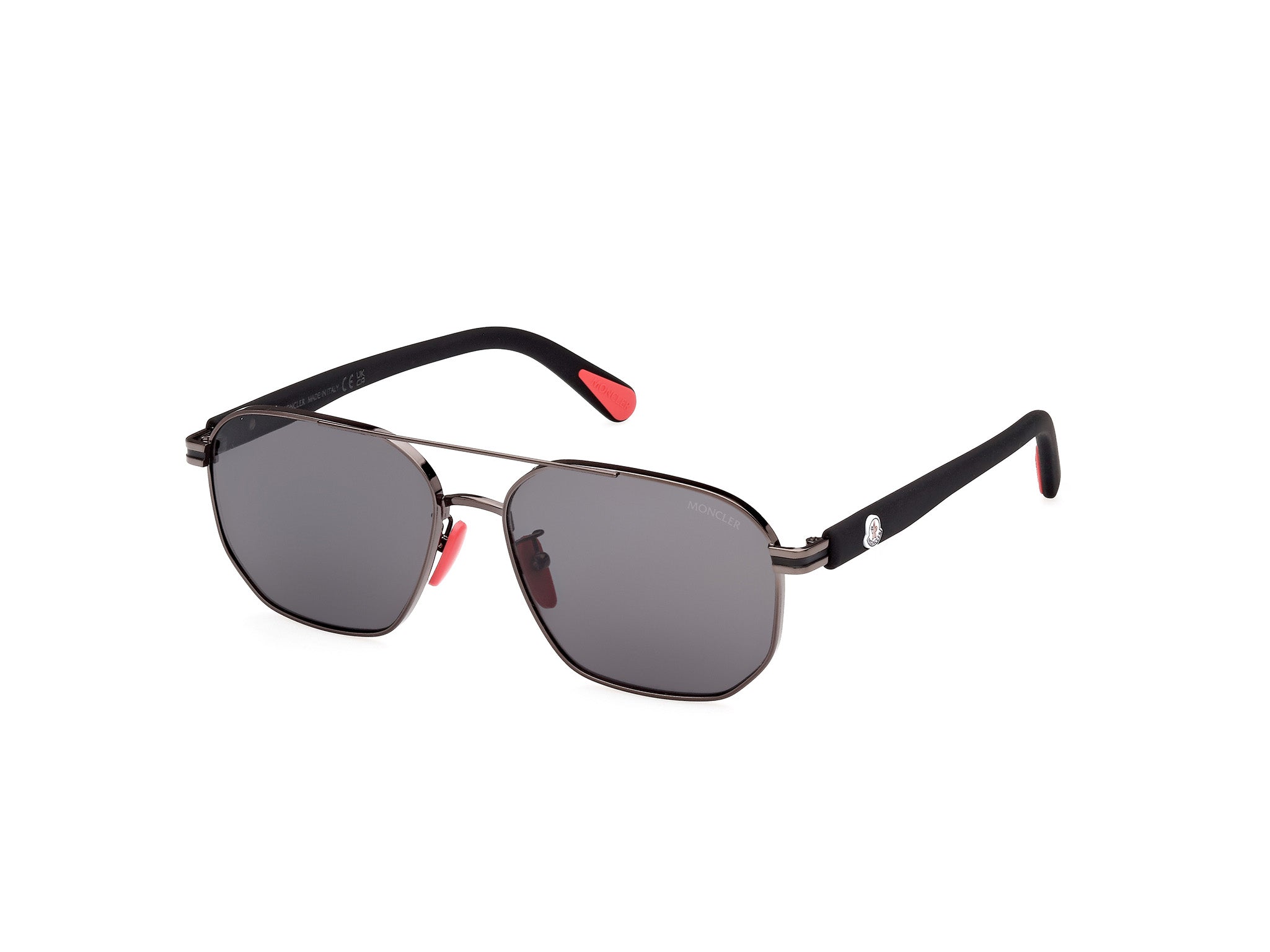 MONCLER Flaperon Sunglasses Shiny Ruthenium Black Red