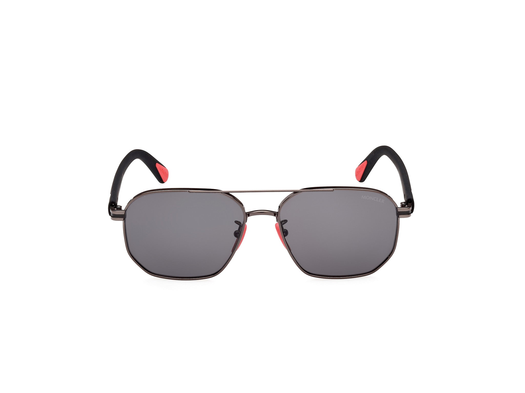 MONCLER Flaperon Sunglasses Shiny Ruthenium Black Red