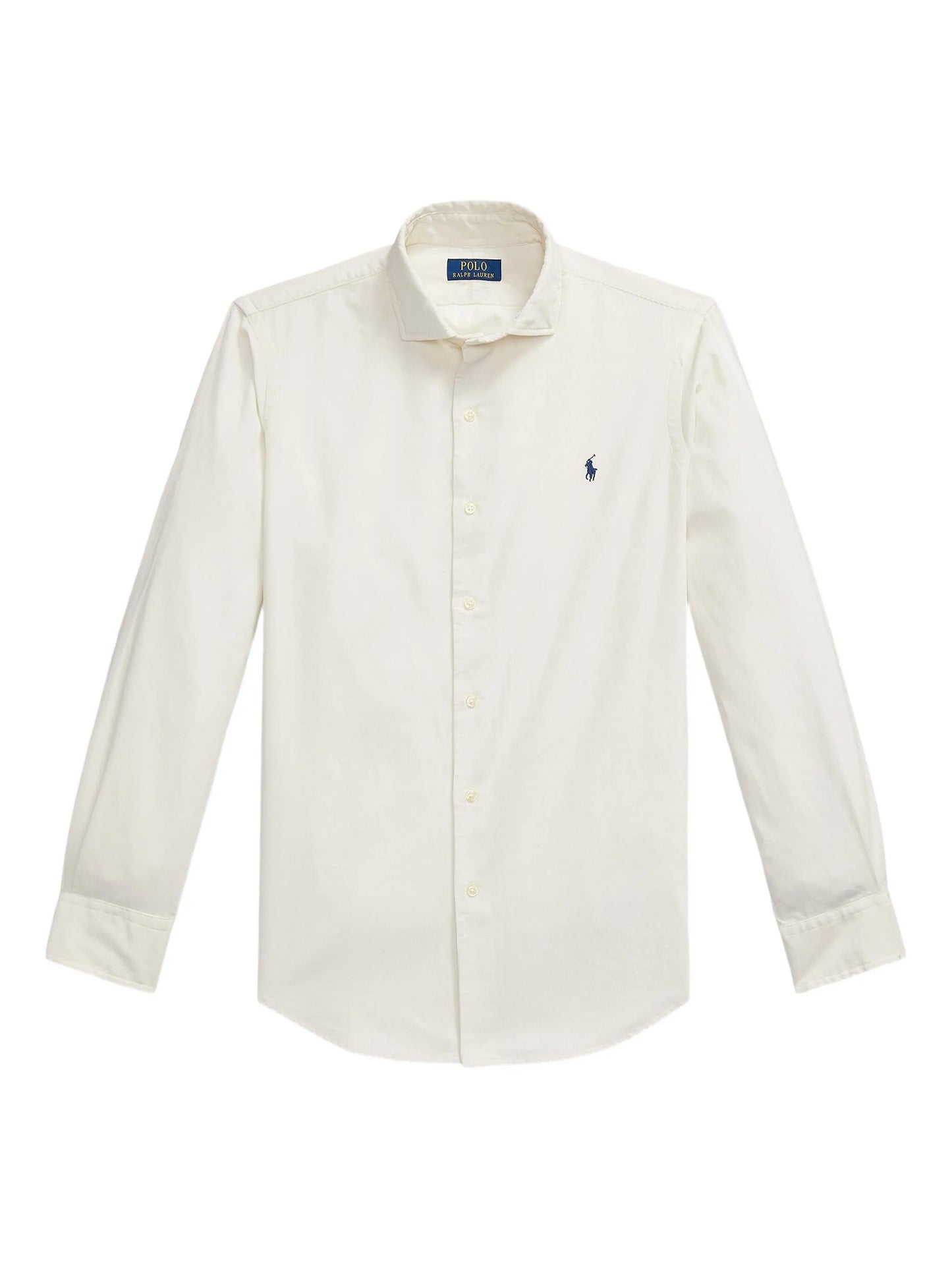 RALPH LAUREN Regular Fit Corduroy Shirt in Cream White - front view showing classic button-down design and premium corduroy fabric