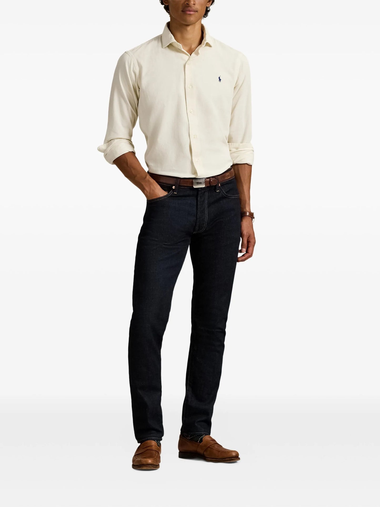 RALPH LAUREN Regular Fit Corduroy Shirt Cream White - back view displaying clean tailoring and quality construction