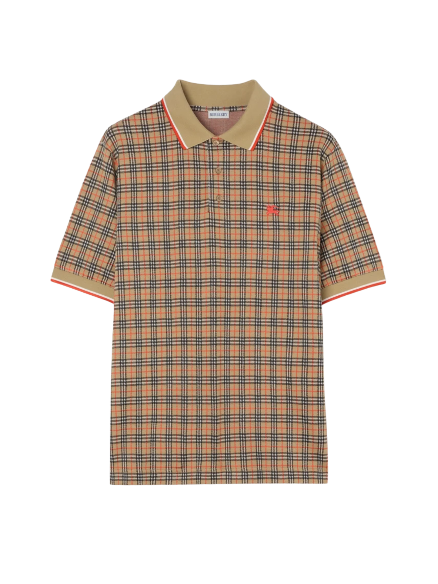 BURBERRY Check Cotton Blend Polo Shirt Sand Beige - MAISONDEFASHION.COM
