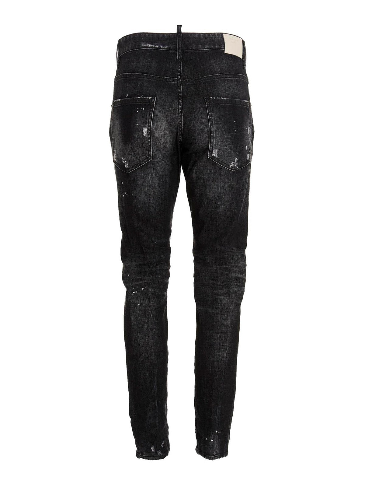 DSQUARED2 Ripped Leather Patch Skater Jeans Black