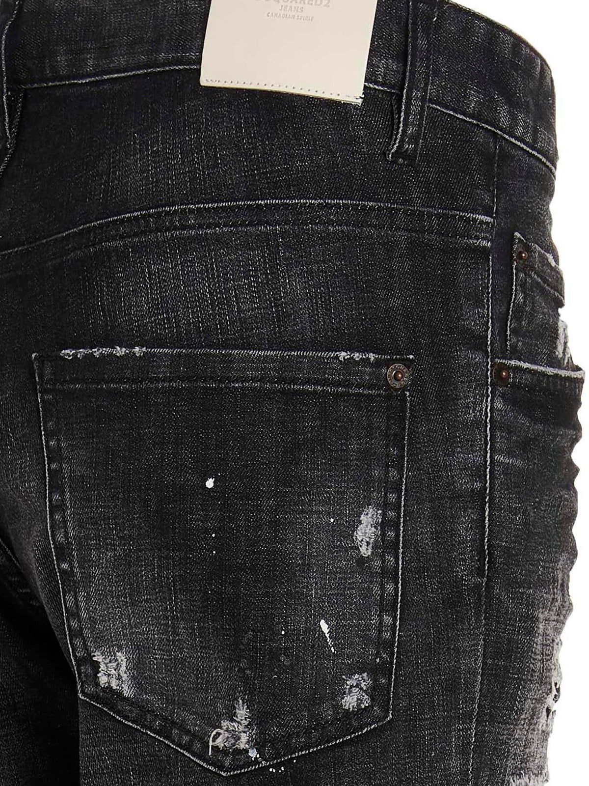 DSQUARED2 Ripped Leather Patch Skater Jeans Black