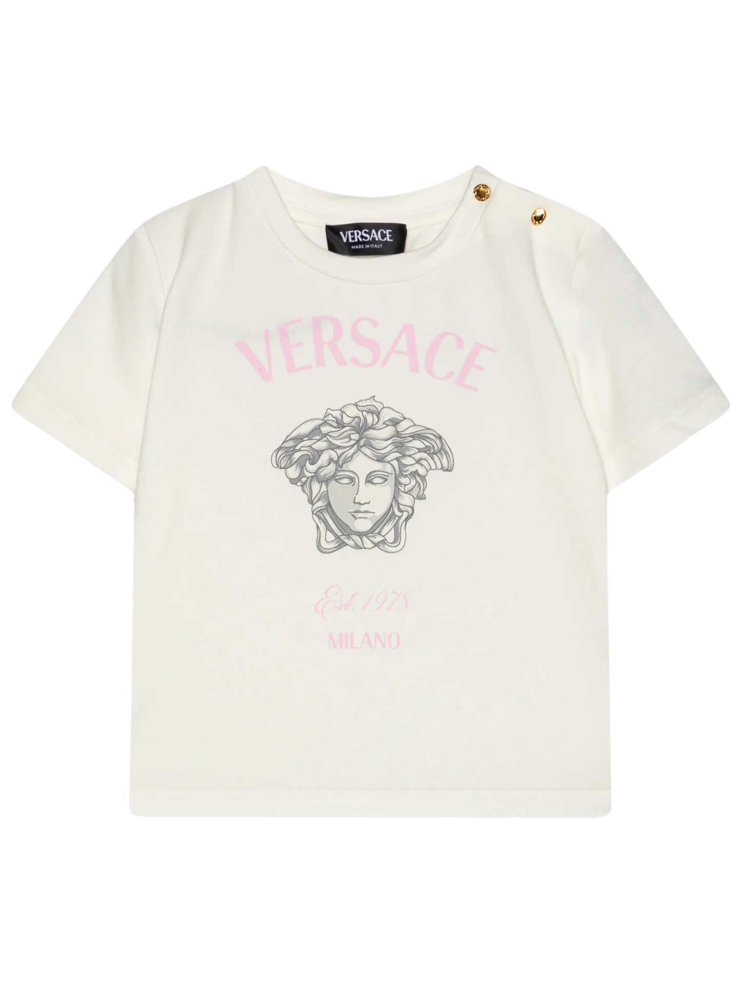VERSACE BABY Girls Medusa Milano T-Shirt Pink White - MAISONDEFASHION.COM