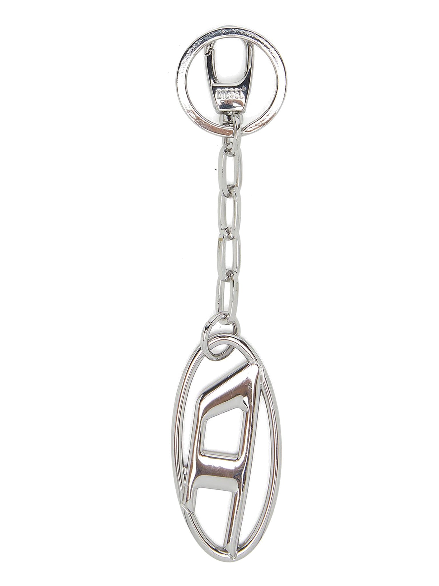 DIESEL Women Metal Oval D keyring with crystals Silver
