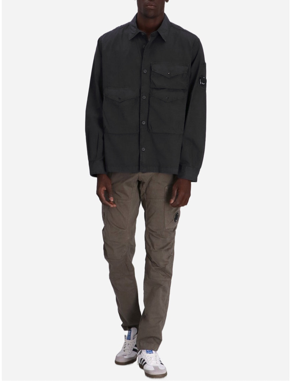 C.P. COMPANY Logo Lens Patch Detail Pocket Overshirt Black - MAISONDEFASHION.COM