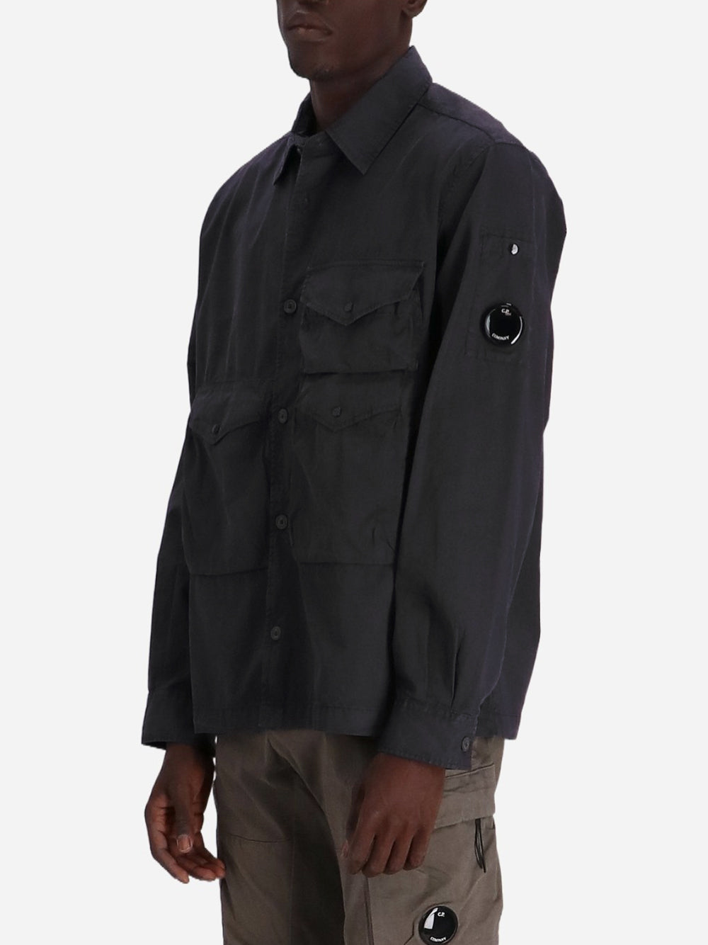 C.P. COMPANY Logo Lens Patch Detail Pocket Overshirt Black - MAISONDEFASHION.COM