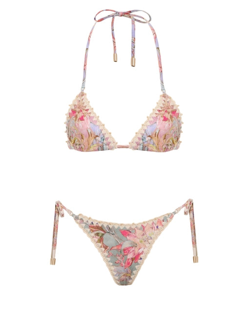 ZIMMERMANN Cira Spliced Crochet Bikini in Spliced Pink - MAISONDEFASHION.COM