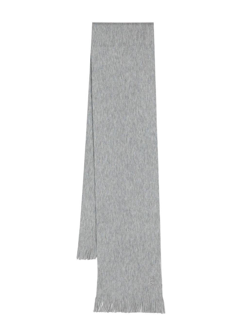 BOSS Logo-embroidered Wool Scarf Grey - MAISONDEFASHION.COM