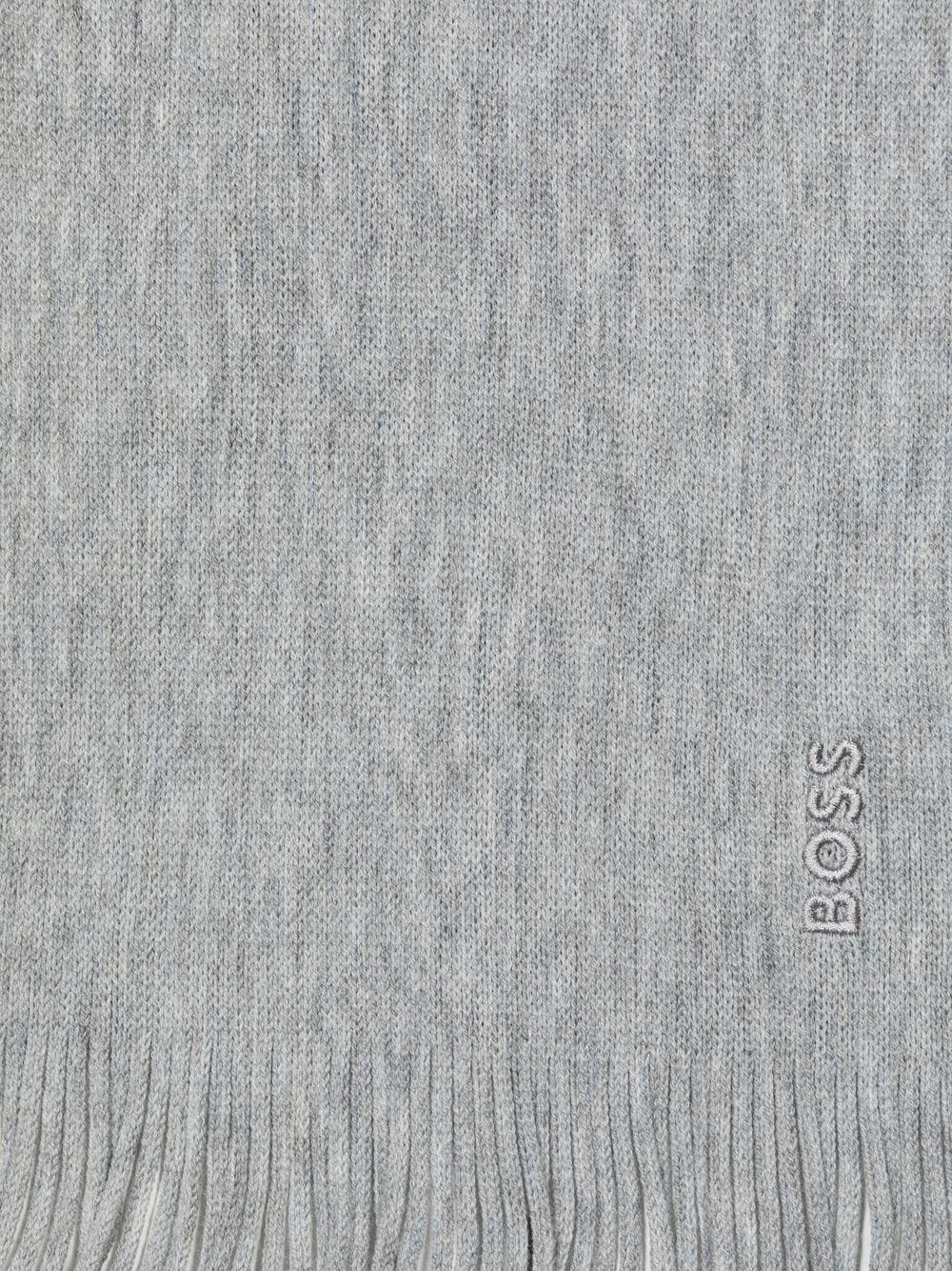 BOSS Logo-embroidered Wool Scarf Grey - MAISONDEFASHION.COM