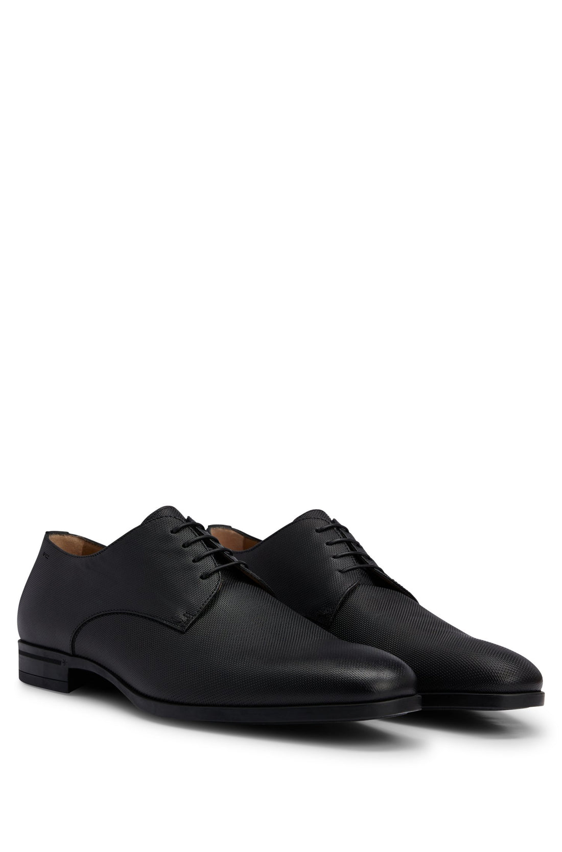 BOSS Embossed Leather Derby Shoes Black - MAISONDEFASHION.COM