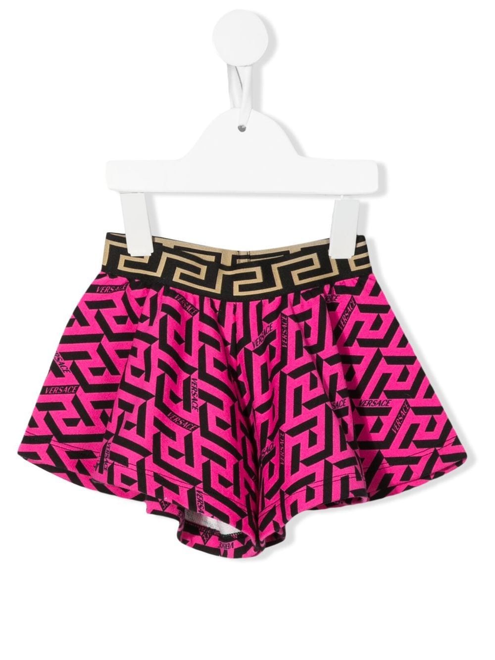 VERSACE BABY La Greca Wide-leg Shorts Black/Fuchsia Pink - MAISONDEFASHION.COM