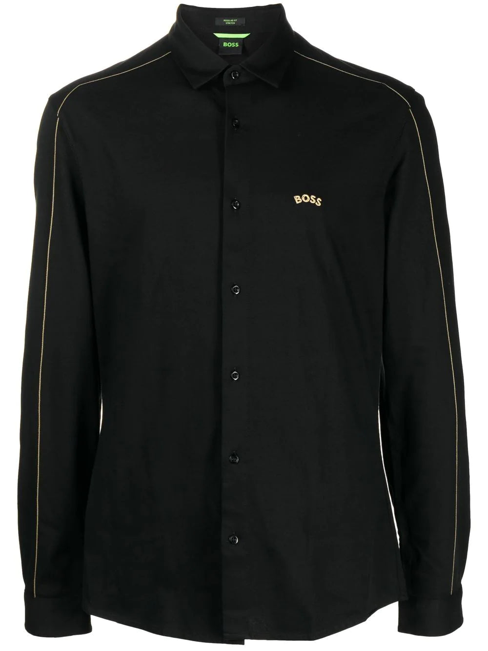 BOSS Logo-embroidered Long-sleeve Shirt Black - MAISONDEFASHION.COM