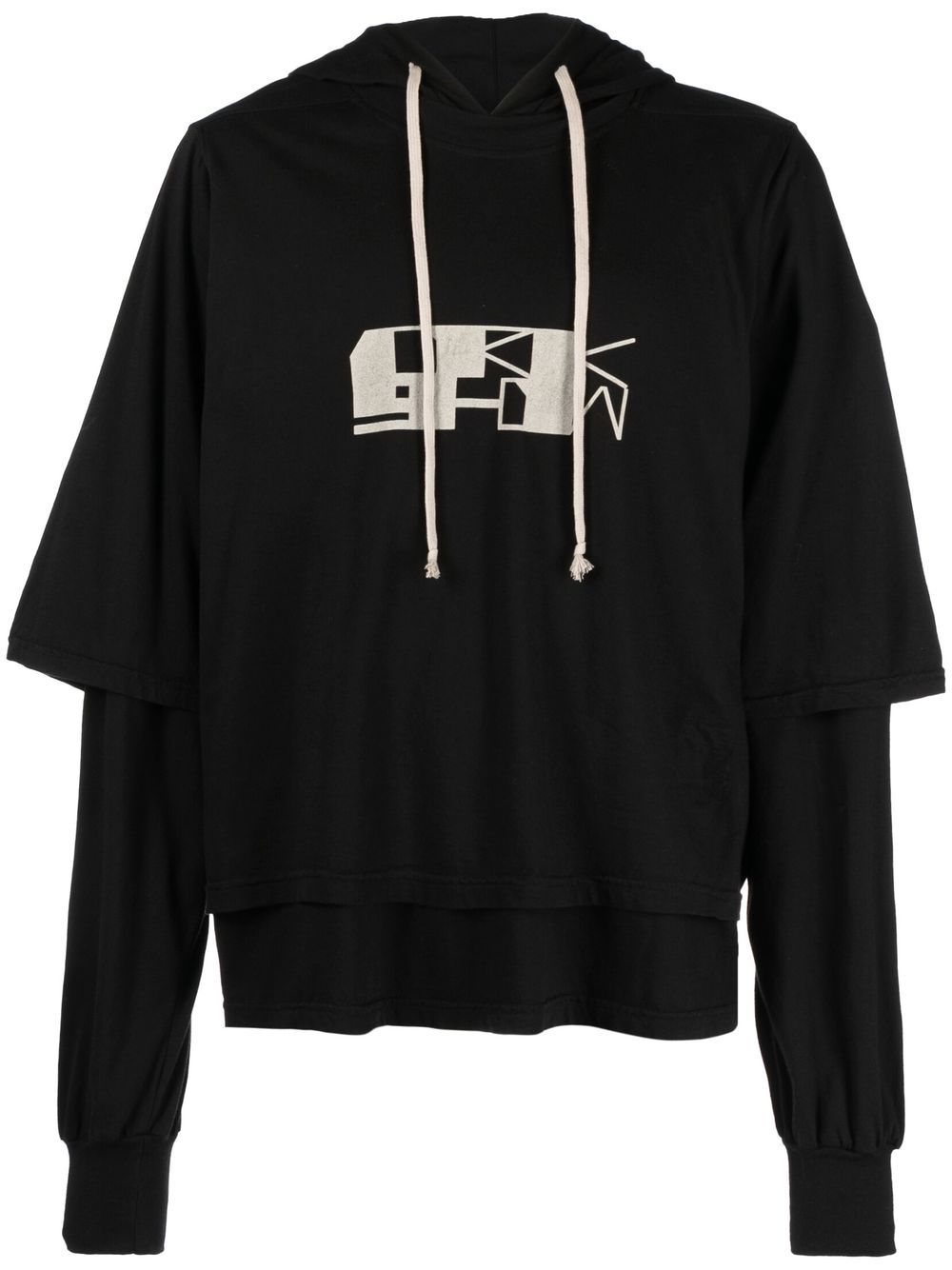 RICK OWENS DRKSHDW Logo-print Layered Hoodie Black/White - MAISONDEFASHION.COM