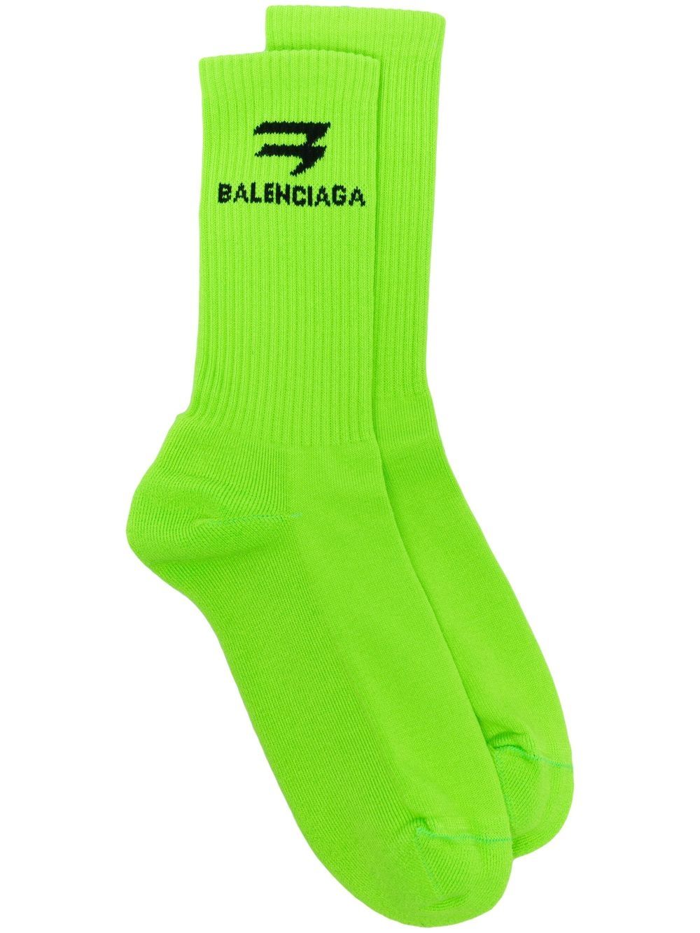 BALENCIAGA Jacquard-logo Motif Socks Grass Green - MAISONDEFASHION.COM