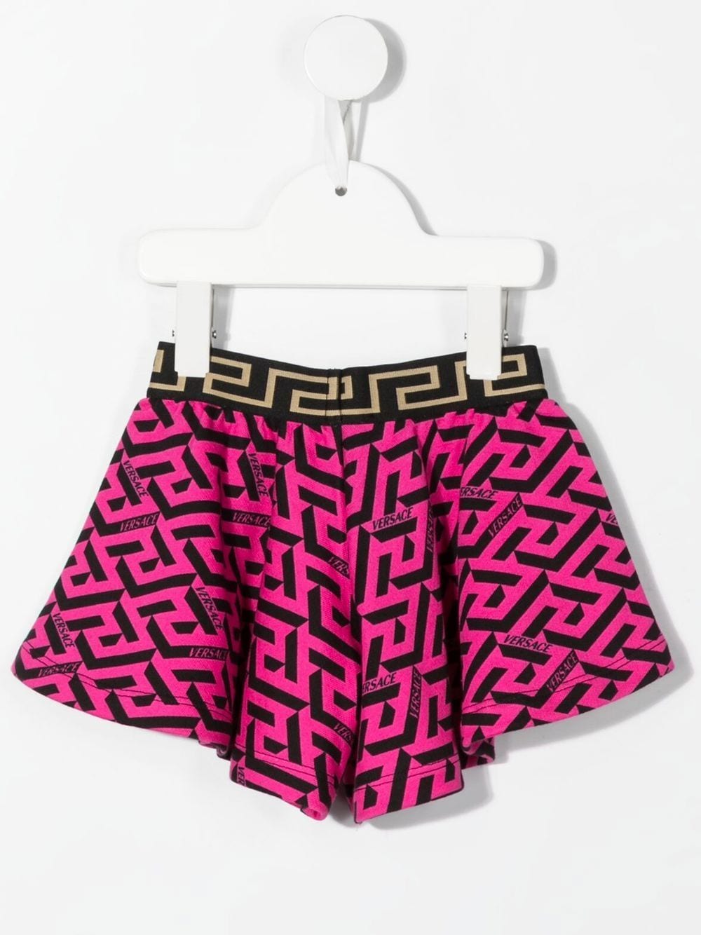 VERSACE BABY La Greca Wide-leg Shorts Black/Fuchsia Pink - MAISONDEFASHION.COM