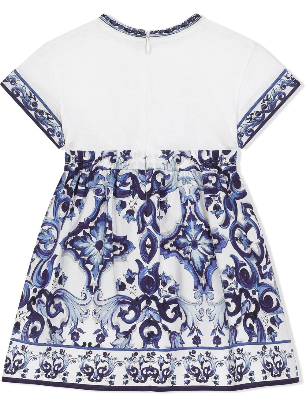 DOLCE & GABBANA BABY Majolica-print Romper Dress Blue/White - MAISONDEFASHION.COM