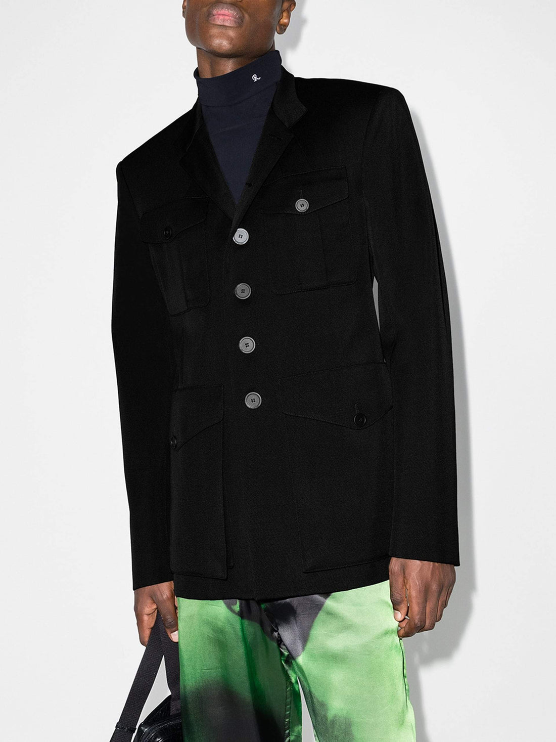 BALENCIAGA Buttoned Military-Inspired Jacket Black - Maison De Fashion 