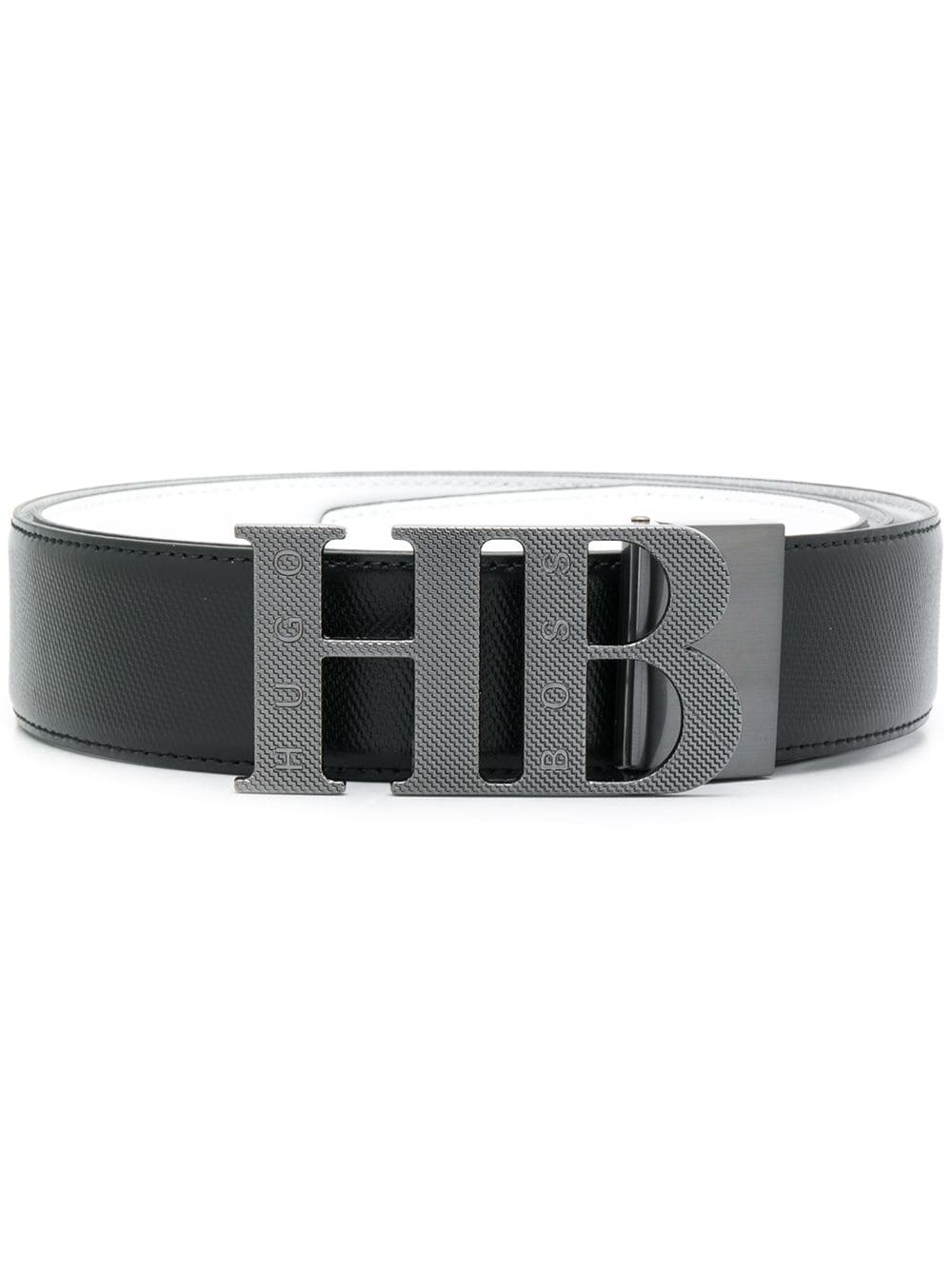 BOSS Reversible leather belt with milled monogram buckle Black - MAISONDEFASHION.COM
