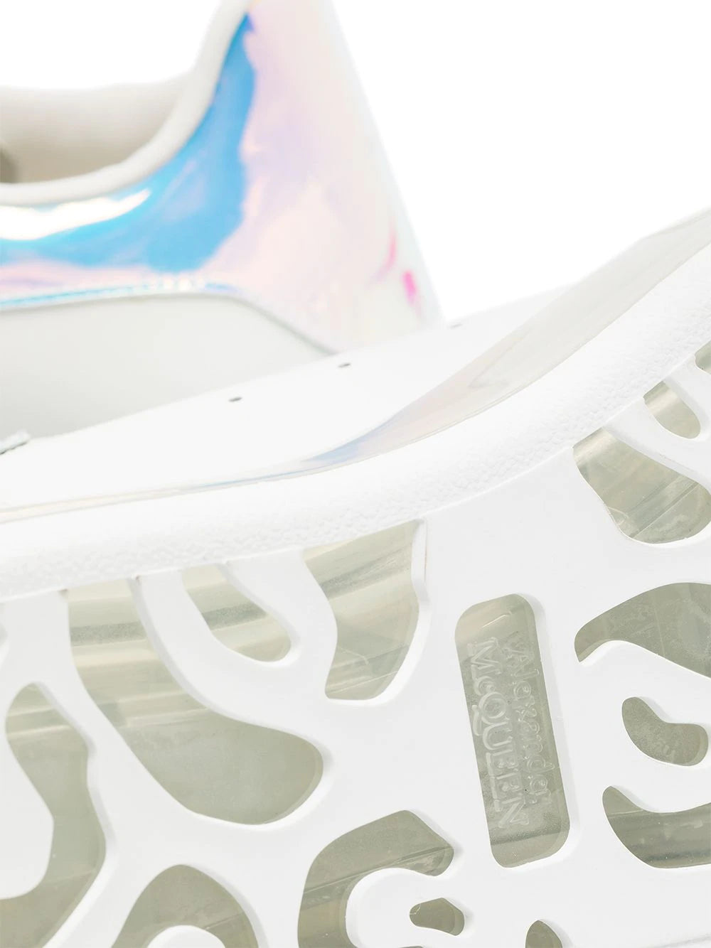 Alexander McQueen Oversized Iridescent Heel Clear Sole Sneakers White/Multi - MAISONDEFASHION.COM