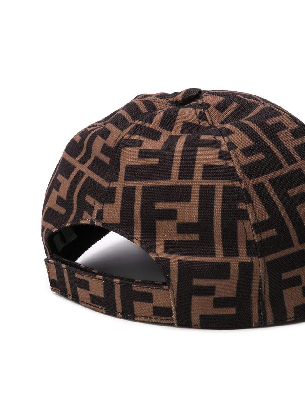 FENDI KIDS FF Logo Print Cap Brown - MAISONDEFASHION.COM