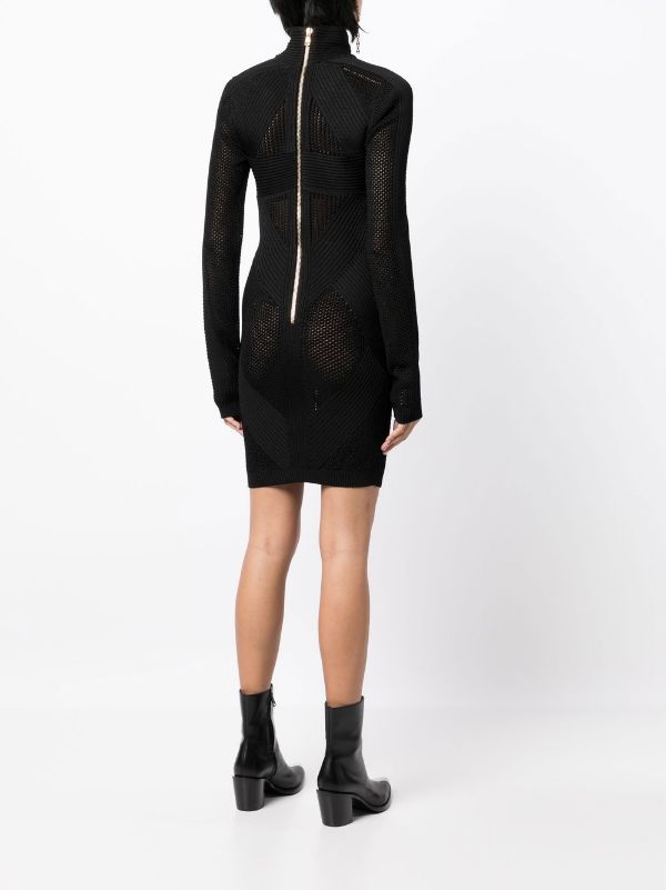 BALMAIN WOMEN Mesh Knit Short Dress Black - MAISONDEFASHION.COM