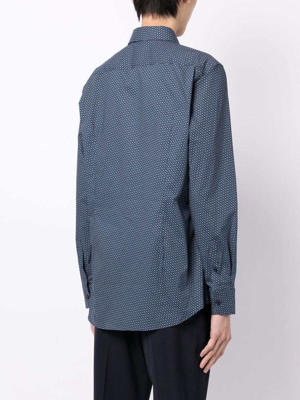 BOSS Monogram-print Stretch-cotton Shirt Open Blue - MAISONDEFASHION.COM