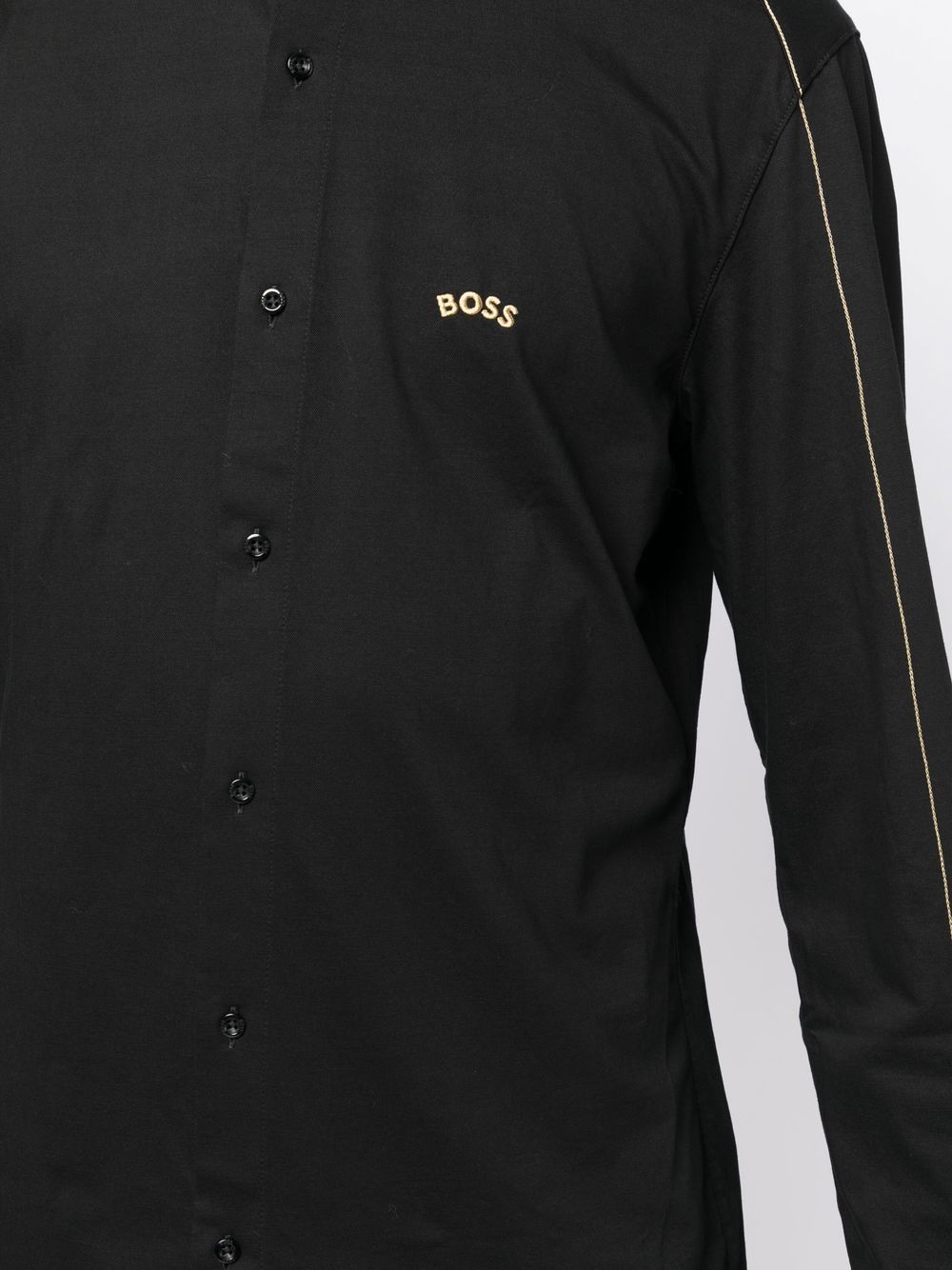 BOSS Logo-embroidered Long-sleeve Shirt Black - MAISONDEFASHION.COM