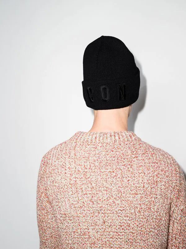 DSQUARED2 Icon Logo Patch Beanie Black - MAISONDEFASHION.COM