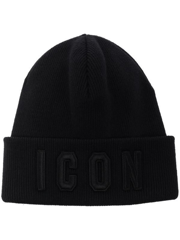 DSQUARED2 Icon Logo Patch Beanie Black - MAISONDEFASHION.COM