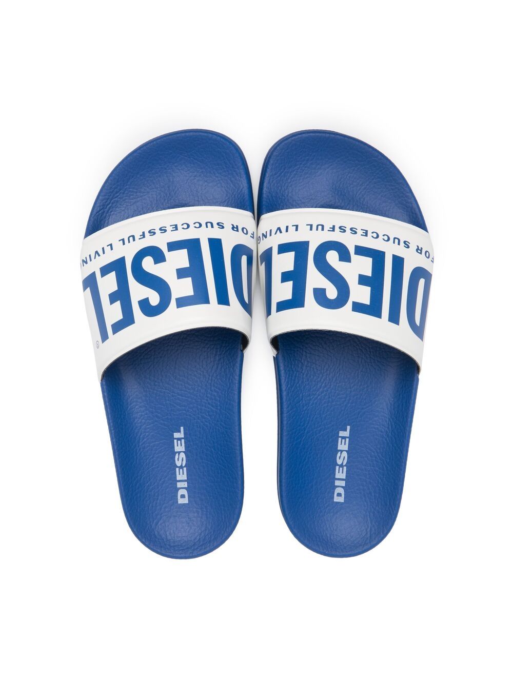 DIESEL KIDS Logo-print slides blue - MAISONDEFASHION.COM