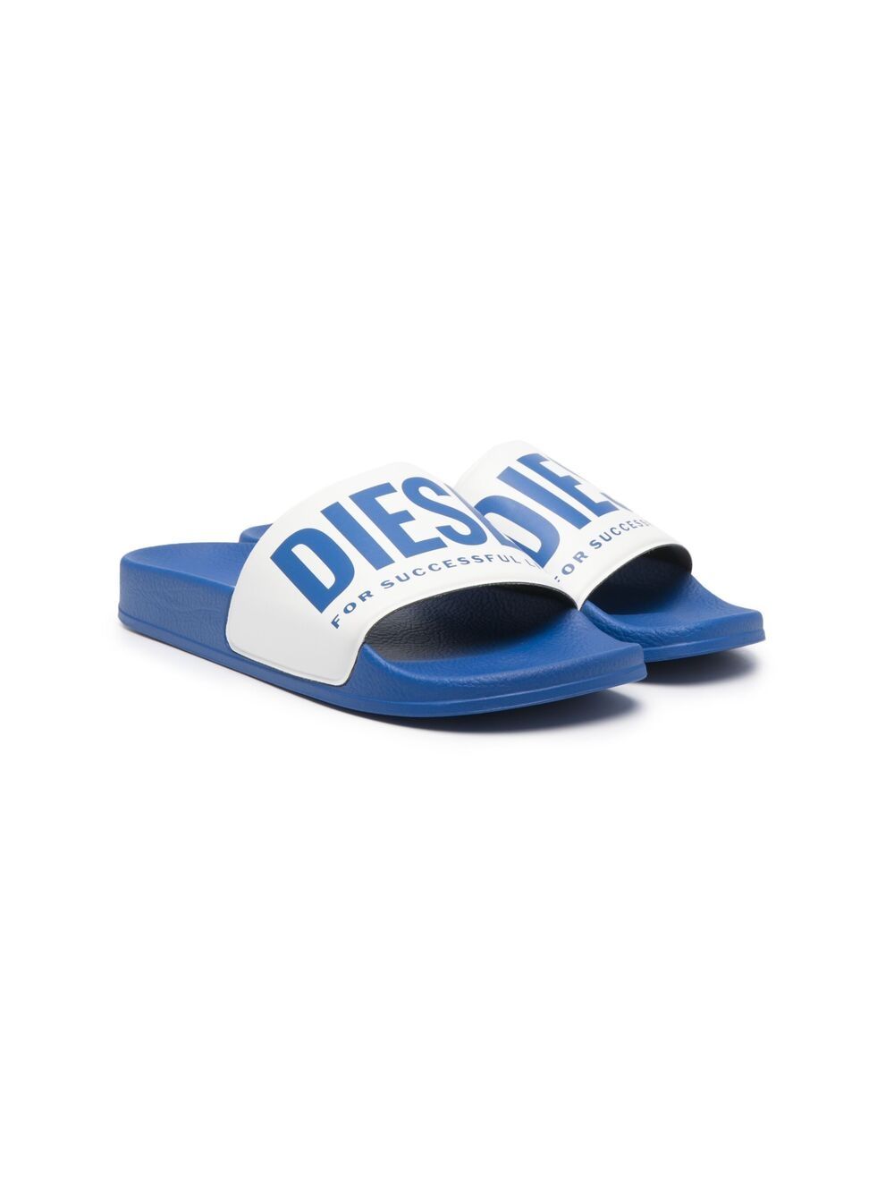 DIESEL KIDS Logo-print slides blue - MAISONDEFASHION.COM