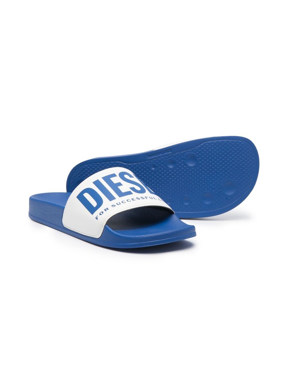 DIESEL KIDS Logo-print slides blue - MAISONDEFASHION.COM