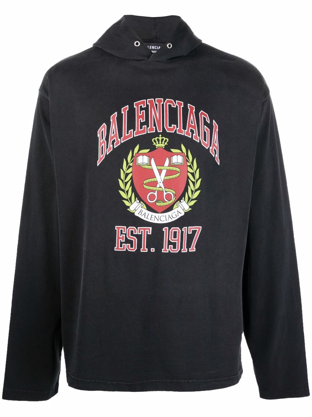 BALENCIAGA College Hooded Longsleeve T-Shirt Black - MAISONDEFASHION.COM