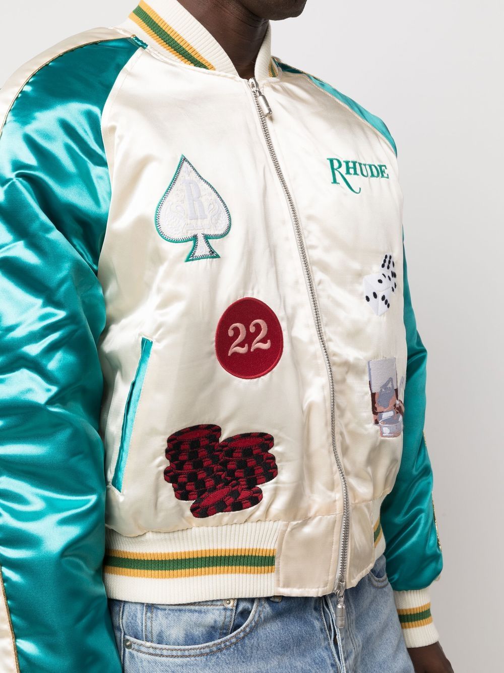 RHUDE Patch-embroidered bomber jacket White - MAISONDEFASHION.COM