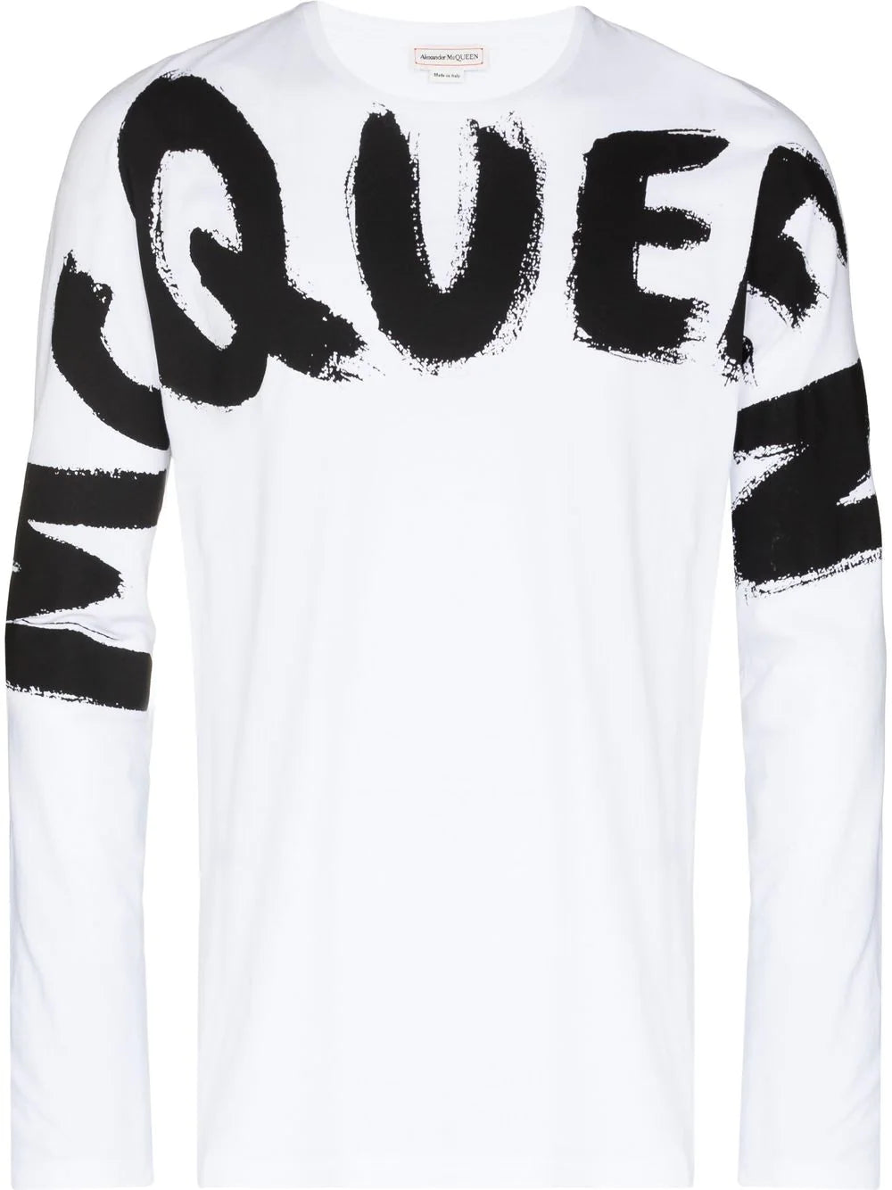 ALEXANDER MCQUEEN Graffiti Logo Print Long Sleeve T-Shirt White - MAISONDEFASHION.COM