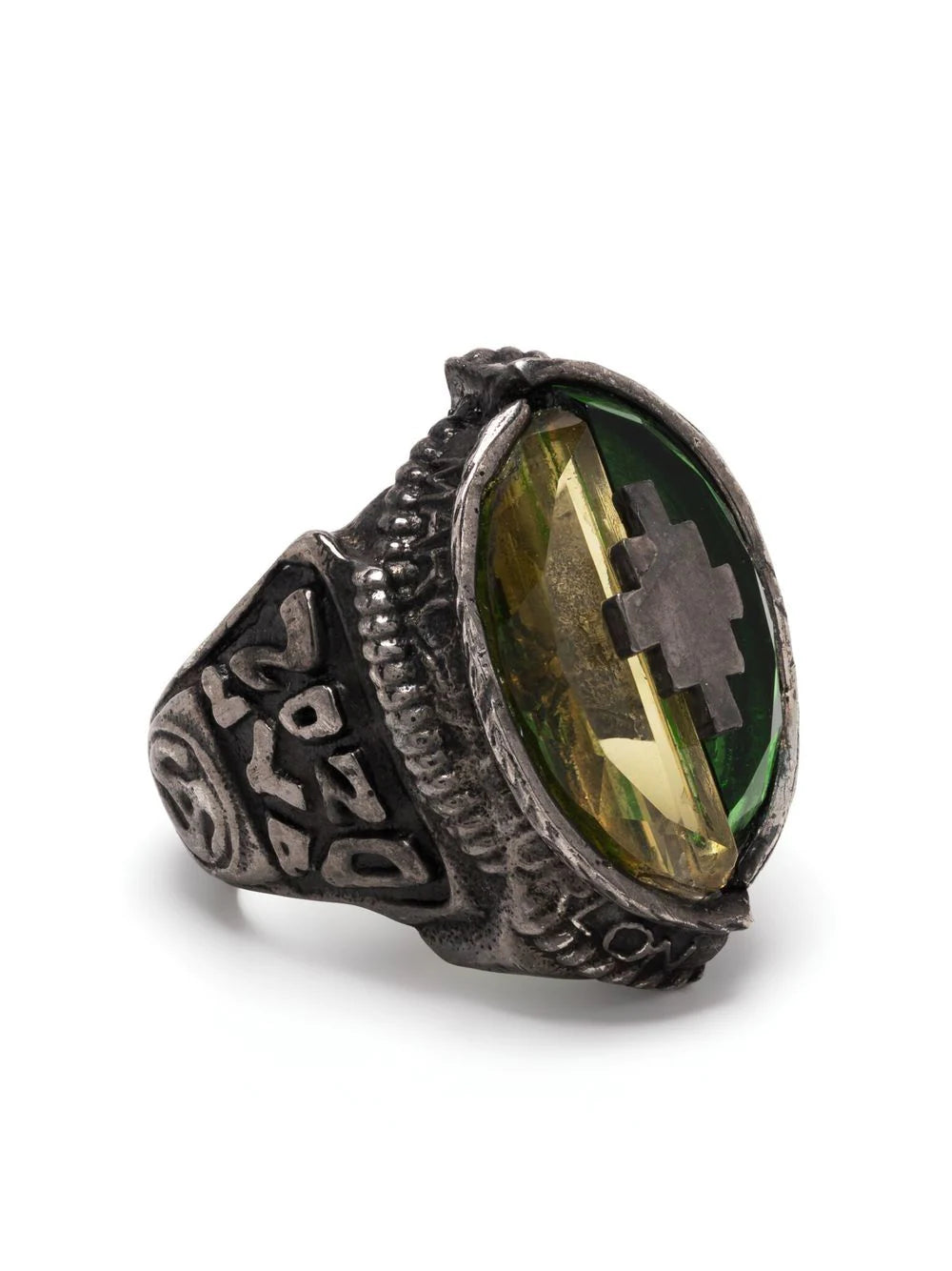 MARCELO BURLON Logo Glitch Citrine Stone Ring Green/Yellow - MAISONDEFASHION.COM