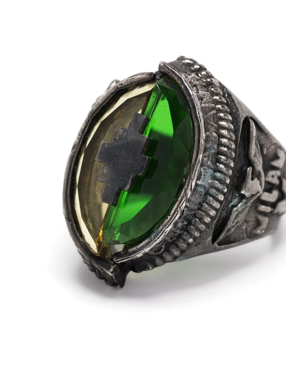 MARCELO BURLON Logo Glitch Citrine Stone Ring Green/Yellow - MAISONDEFASHION.COM